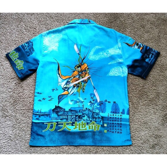 Japanese Anime Shirt Mens Large Button Blue Short Sleeve - Picture 8 of 11